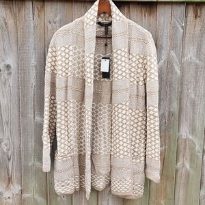 BCBG MaxAzria | Shadia cream combo cardigan - duster style sweater - med/large